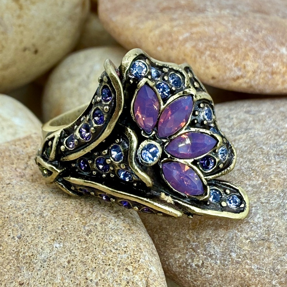 Rare Heidi Daus Enchanted Garden Purple Crystal Floral Ring Size 7 Vintage